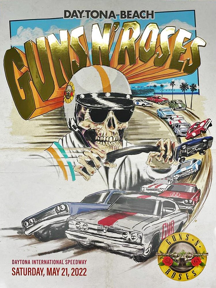 Lithographie Daytona guns n roses 2022 guns n roses daytona welcome to rockville 2022 aruan buhler litho