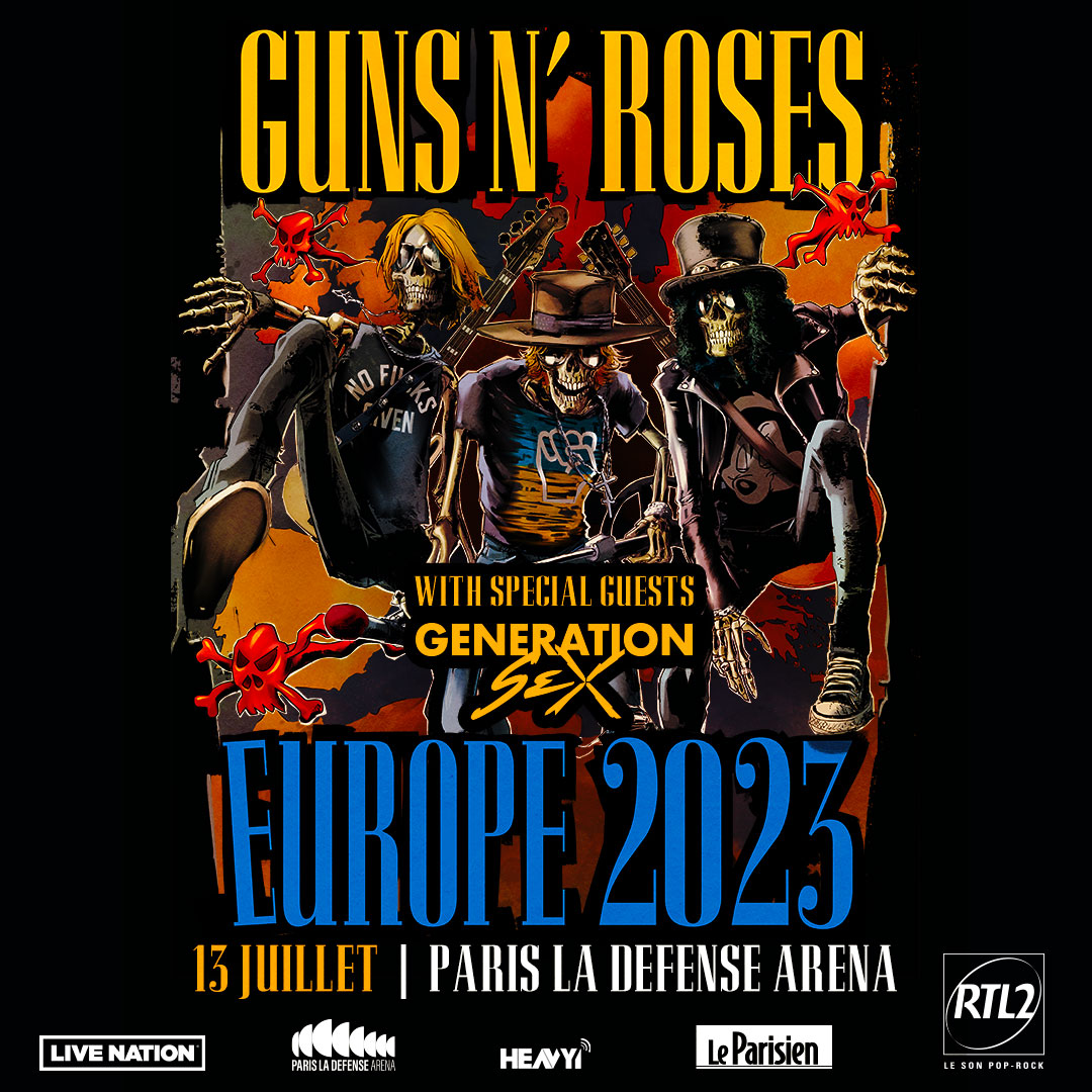 Guns n' Roses generation sex la defense arena paris 2023 tour poster opening act premiere partie support